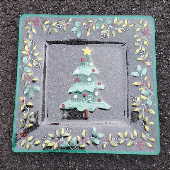 Pfaltzgraff Winterberry Square Glass 13.75" Christmas Tree Platter - Picture 5 of 8
